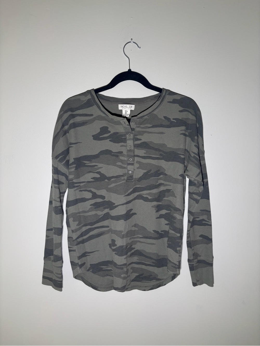 Rachel Zoe Olive & Charcoal Camo Henley Long Sleeve Top
